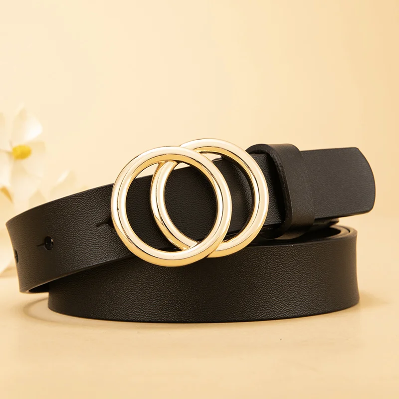 Leather Double O-Ring buckle Belt for Women