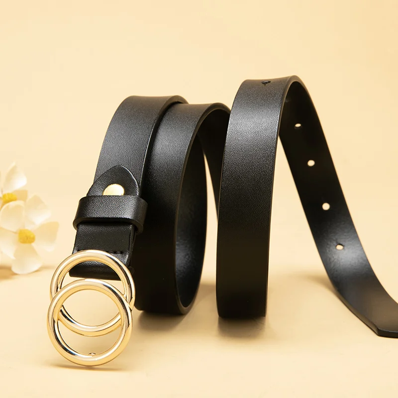 Leather Double O-Ring buckle Belt for Women