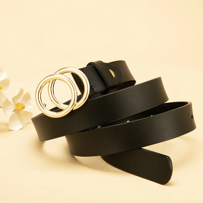 Leather Double O-Ring buckle Belt for Women