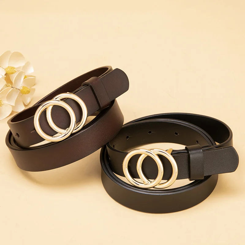 Leather Double O-Ring buckle Belt for Women