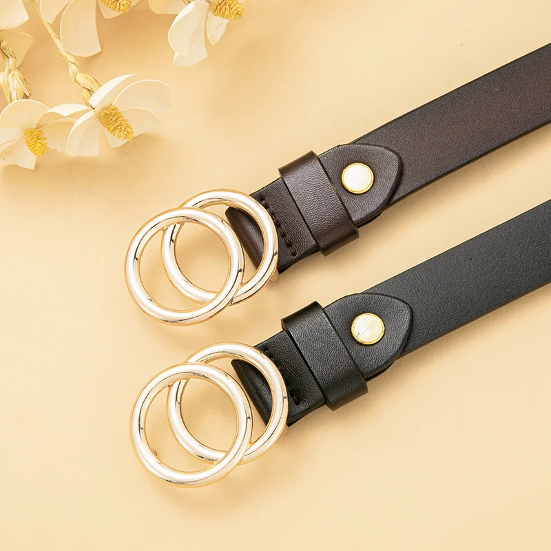 Leather Double O-Ring buckle Belt for Women