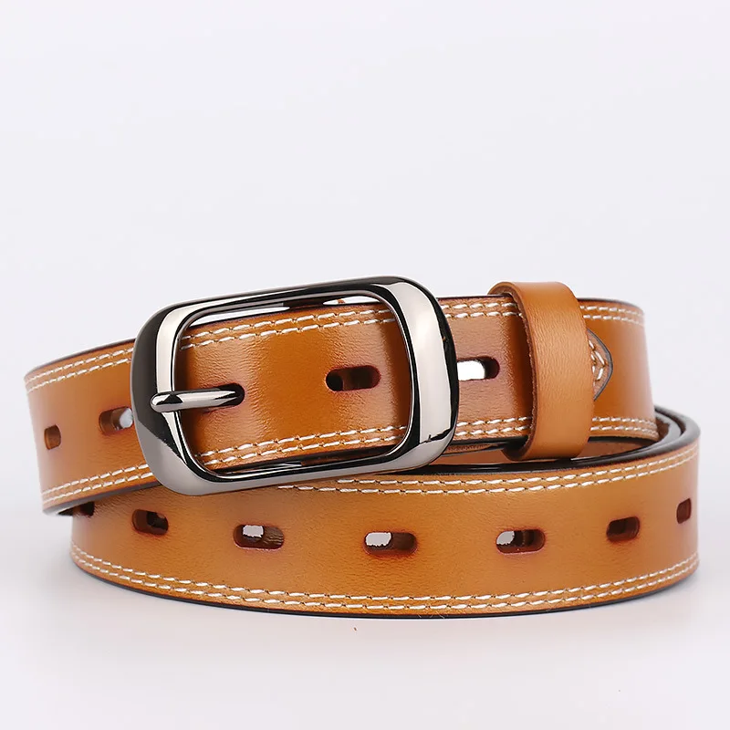 Ladies Fashion Vintage Leather Belt Single Prong Buckle