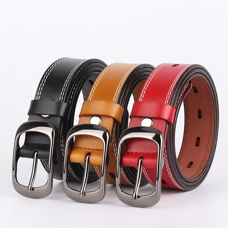 Ladies Fashion Vintage Leather Belt Single Prong Buckle