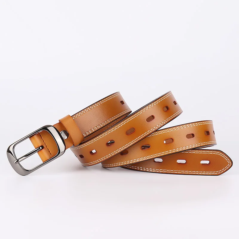 Ladies Fashion Vintage Leather Belt Single Prong Buckle