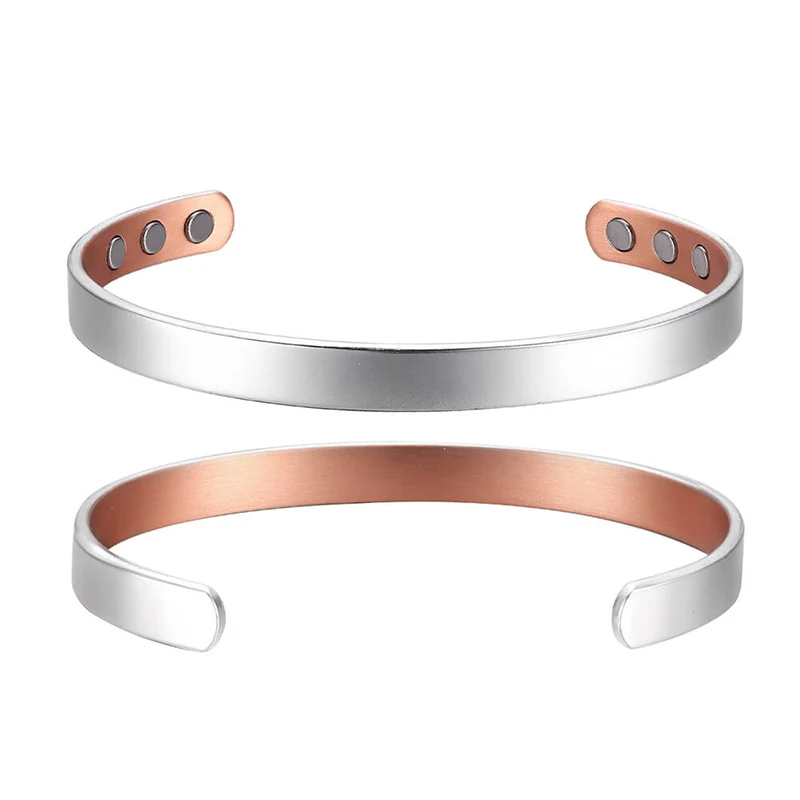 White Plated Copper Magnetic Cuff Bracelet for Men Women