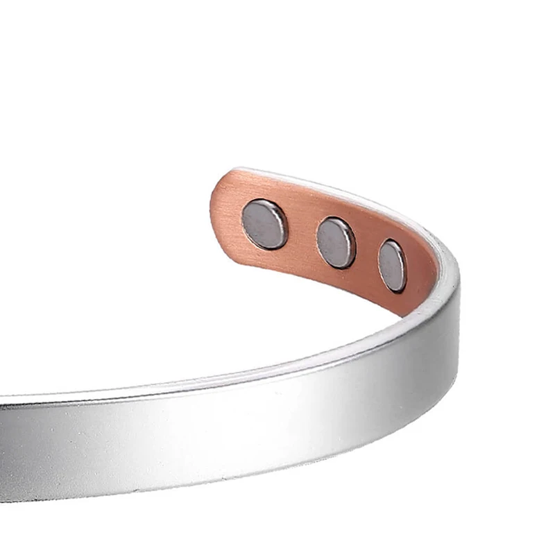 White Plated Copper Magnetic Cuff Bracelet for Men Women