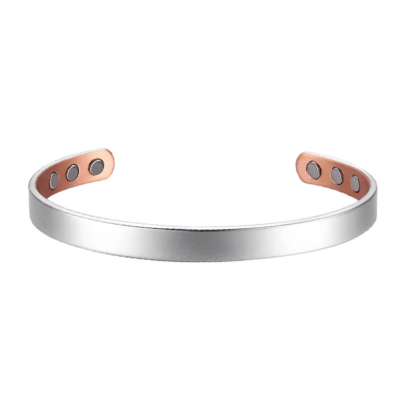 White Plated Copper Magnetic Cuff Bracelet for Men Women