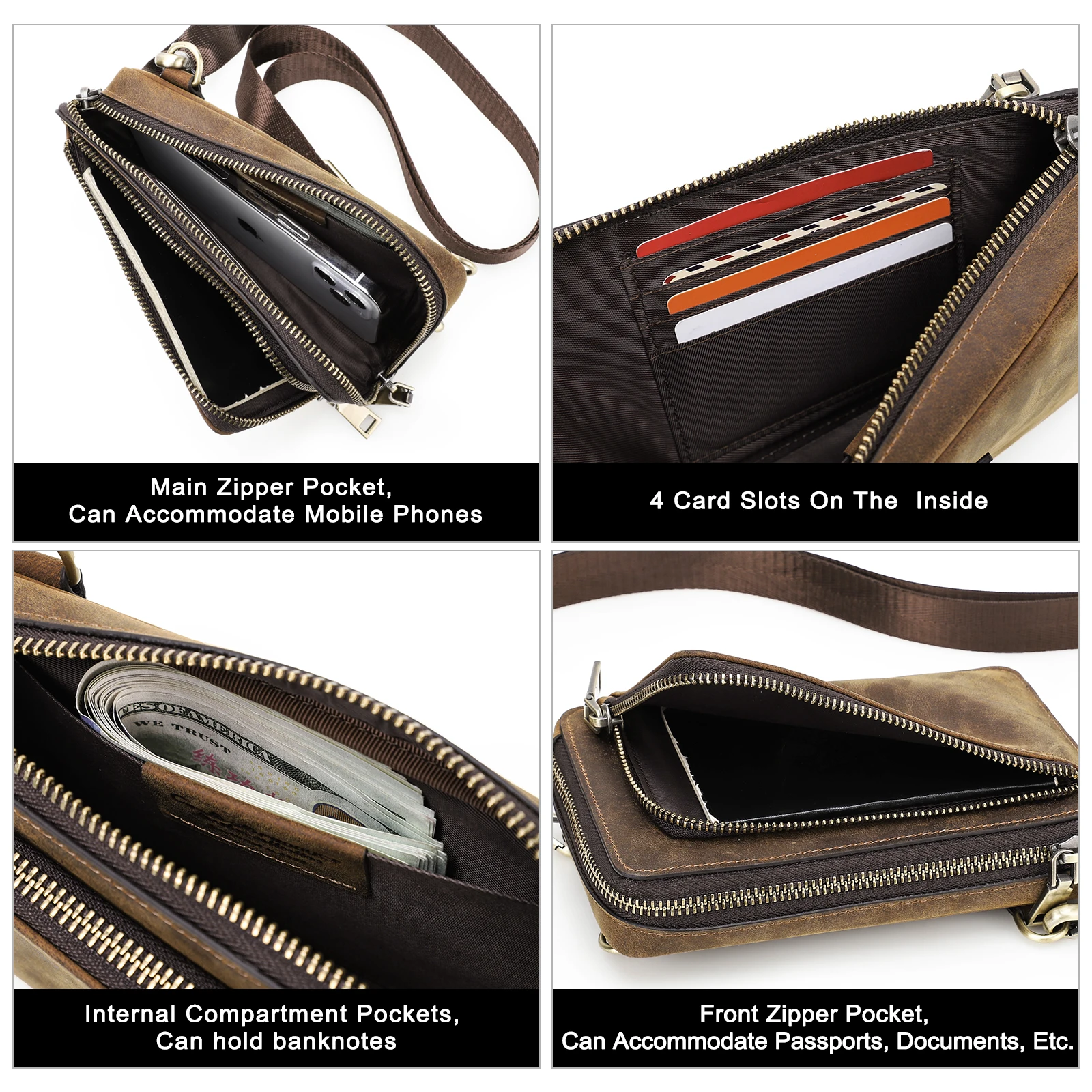 Phone Bag Waist Pouch Genuine Leather Card Holder