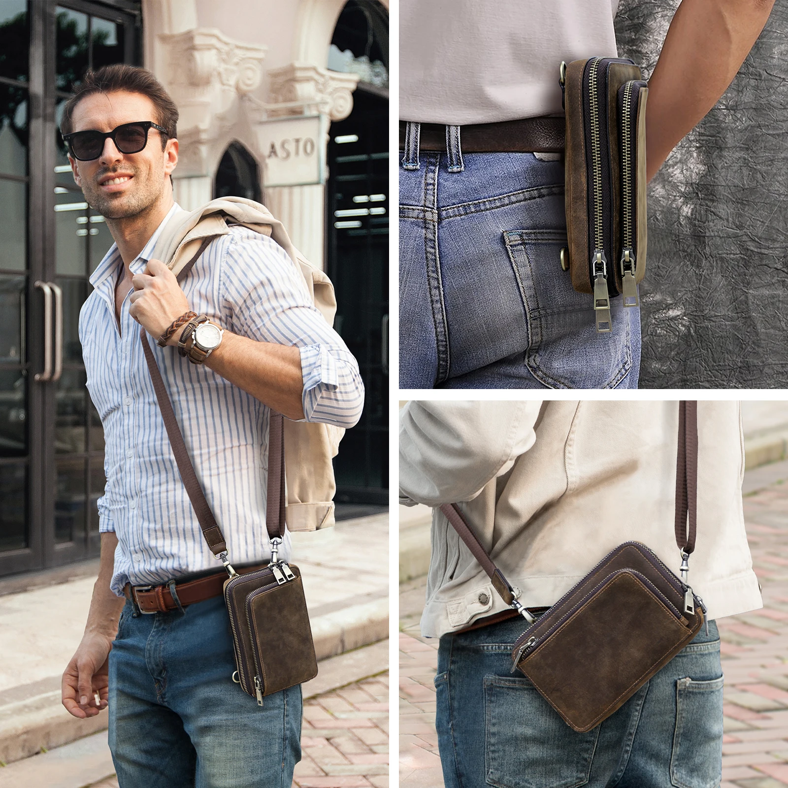 Phone Bag Waist Pouch Genuine Leather Card Holder