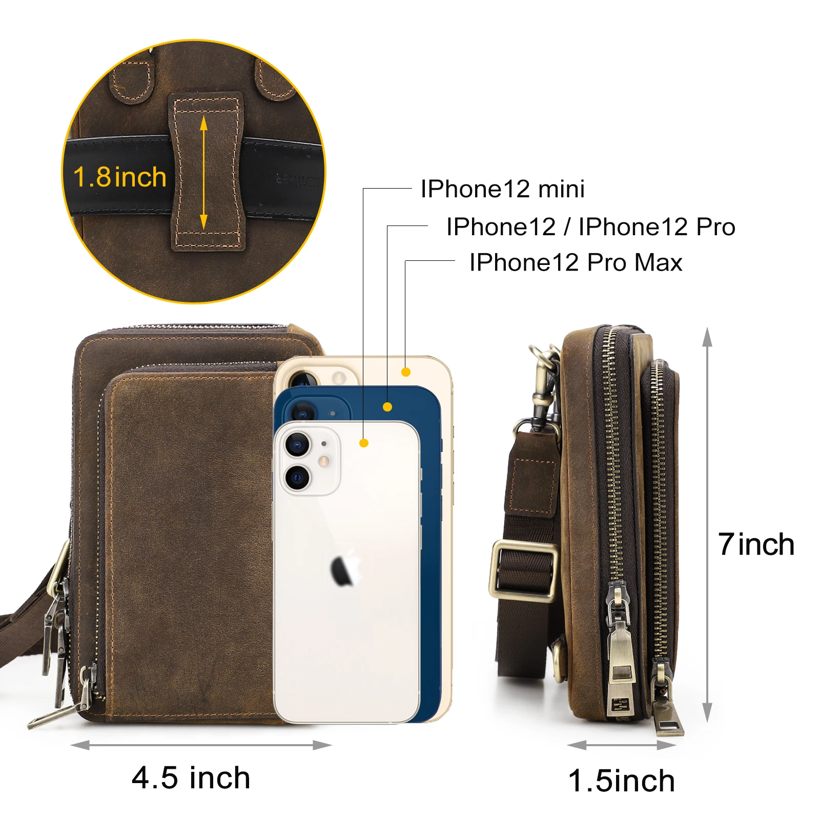 Phone Bag Waist Pouch Genuine Leather Card Holder