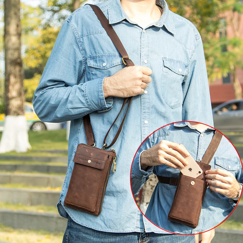 Retro Leather Phone Crossbody Bag with Shoulder Strap