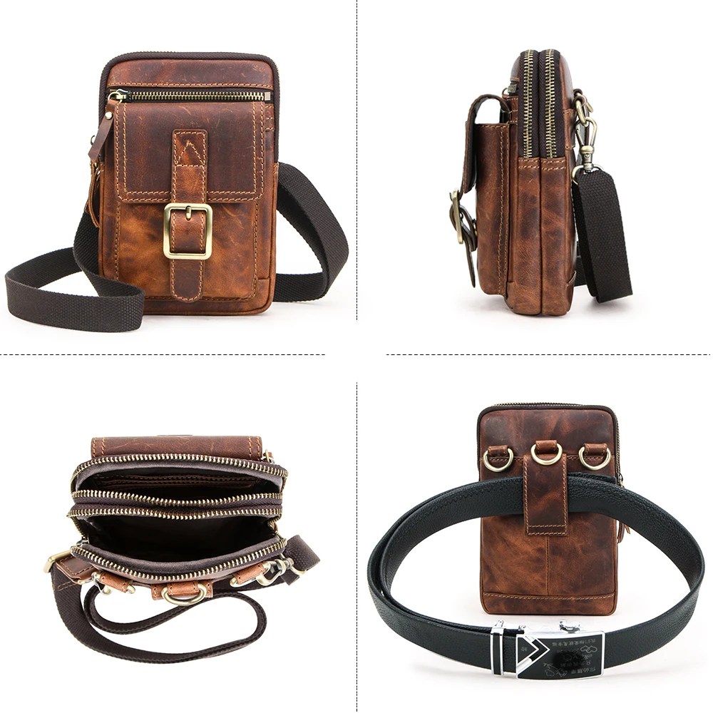 Leather Mens Phone Pouch Bag Hiking Cycling Keychain