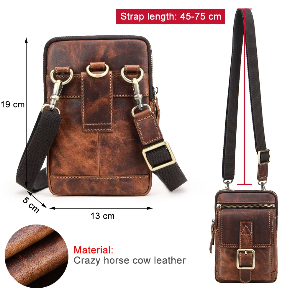 Leather Mens Phone Pouch Bag Hiking Cycling Keychain