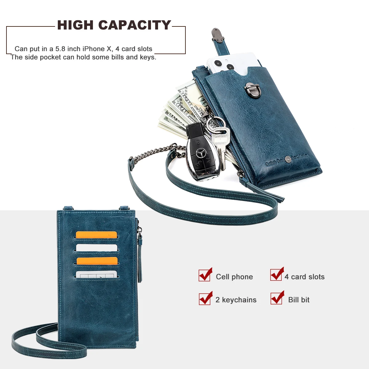Womens Genuine Leather Small Cell Phone Purse