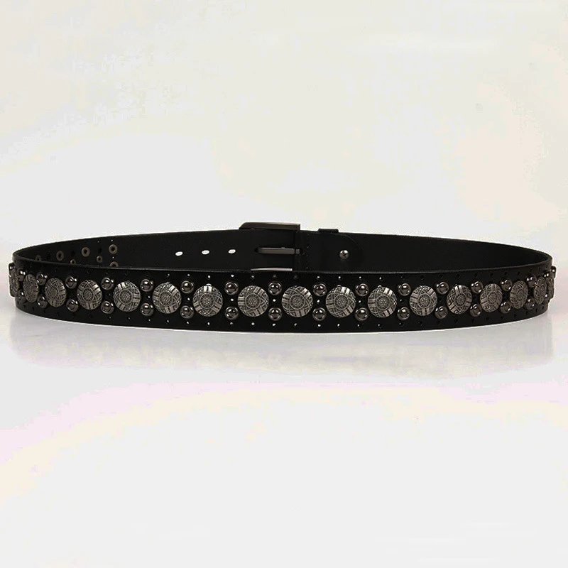 Metal Rivet Cowboy Belt Genuine Leather Cowskin Strap