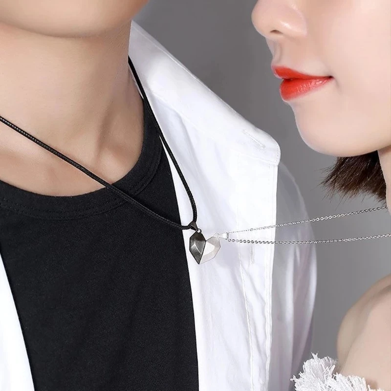 Magnetic Couple Necklace for Lovers Friendship Heart Pendant