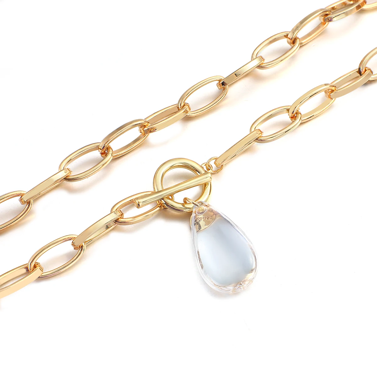 Link Chain Necklace Transparent Crystal Water Drop Pendant