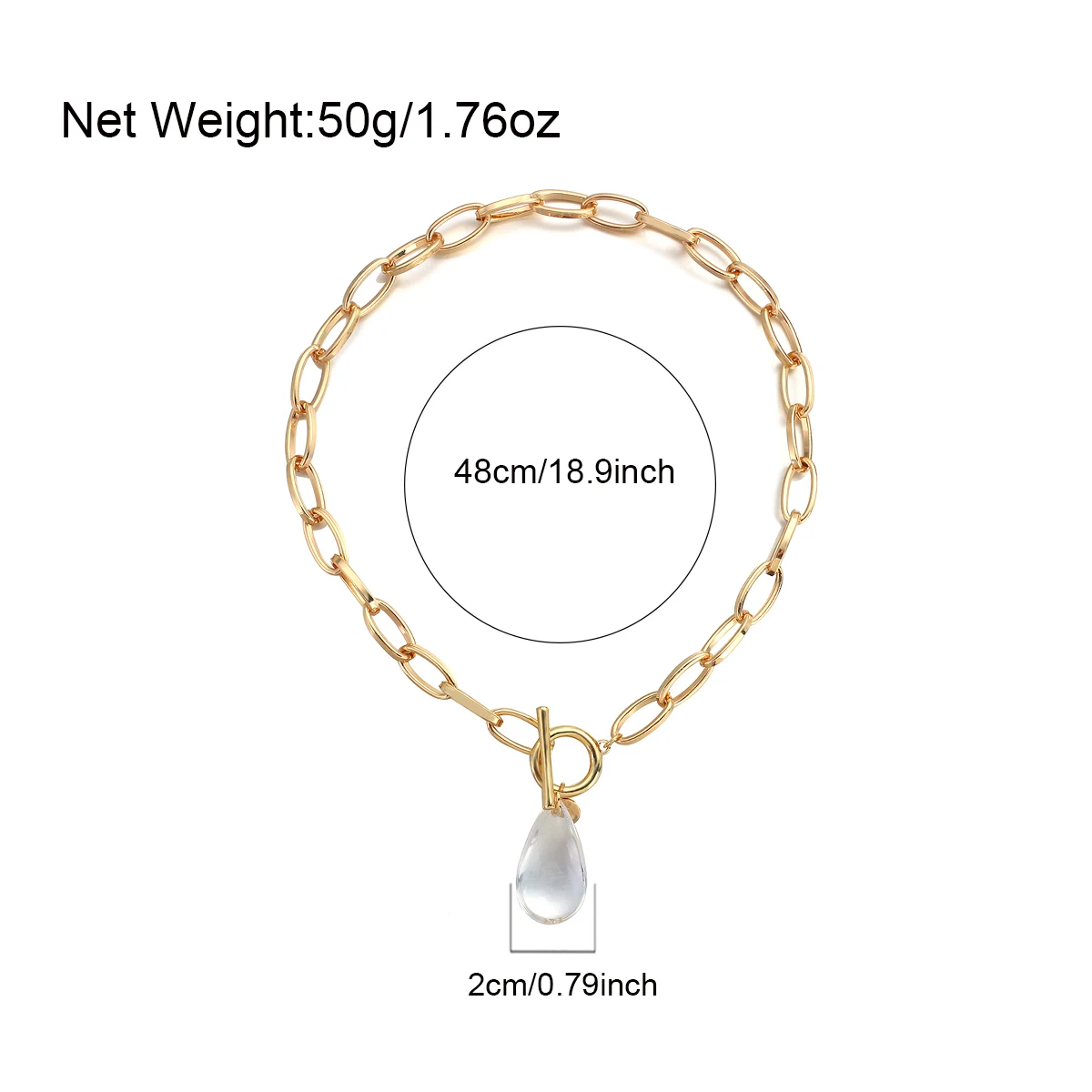 Link Chain Necklace Transparent Crystal Water Drop Pendant