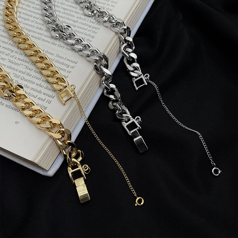 Gold Silver Cuban Chain Minimalist Choker Necklace