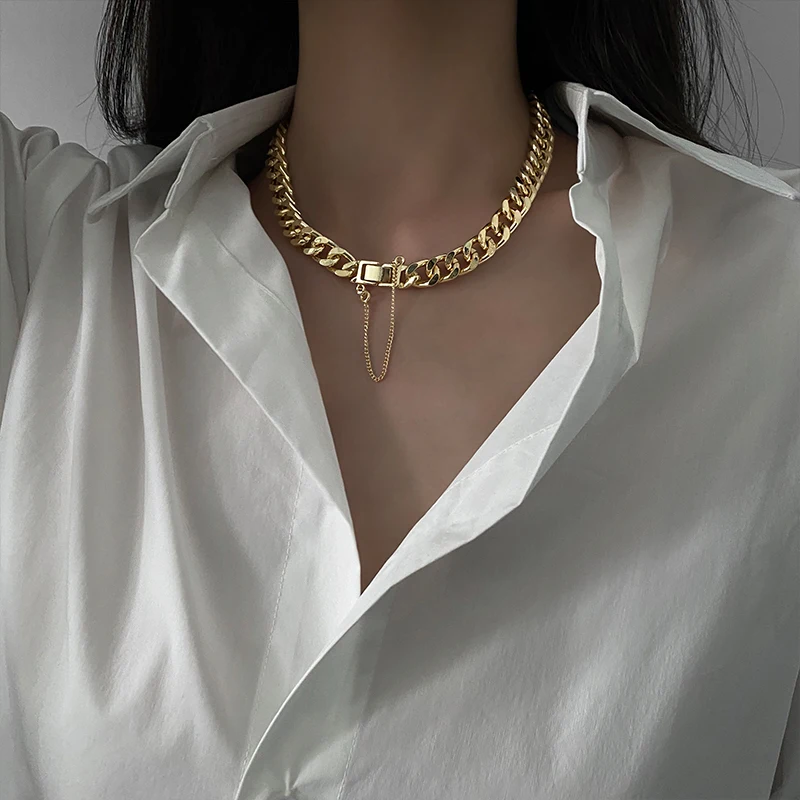 Gold Silver Cuban Chain Minimalist Choker Necklace