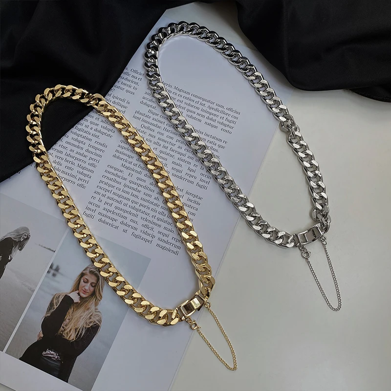 Gold Silver Cuban Chain Minimalist Choker Necklace