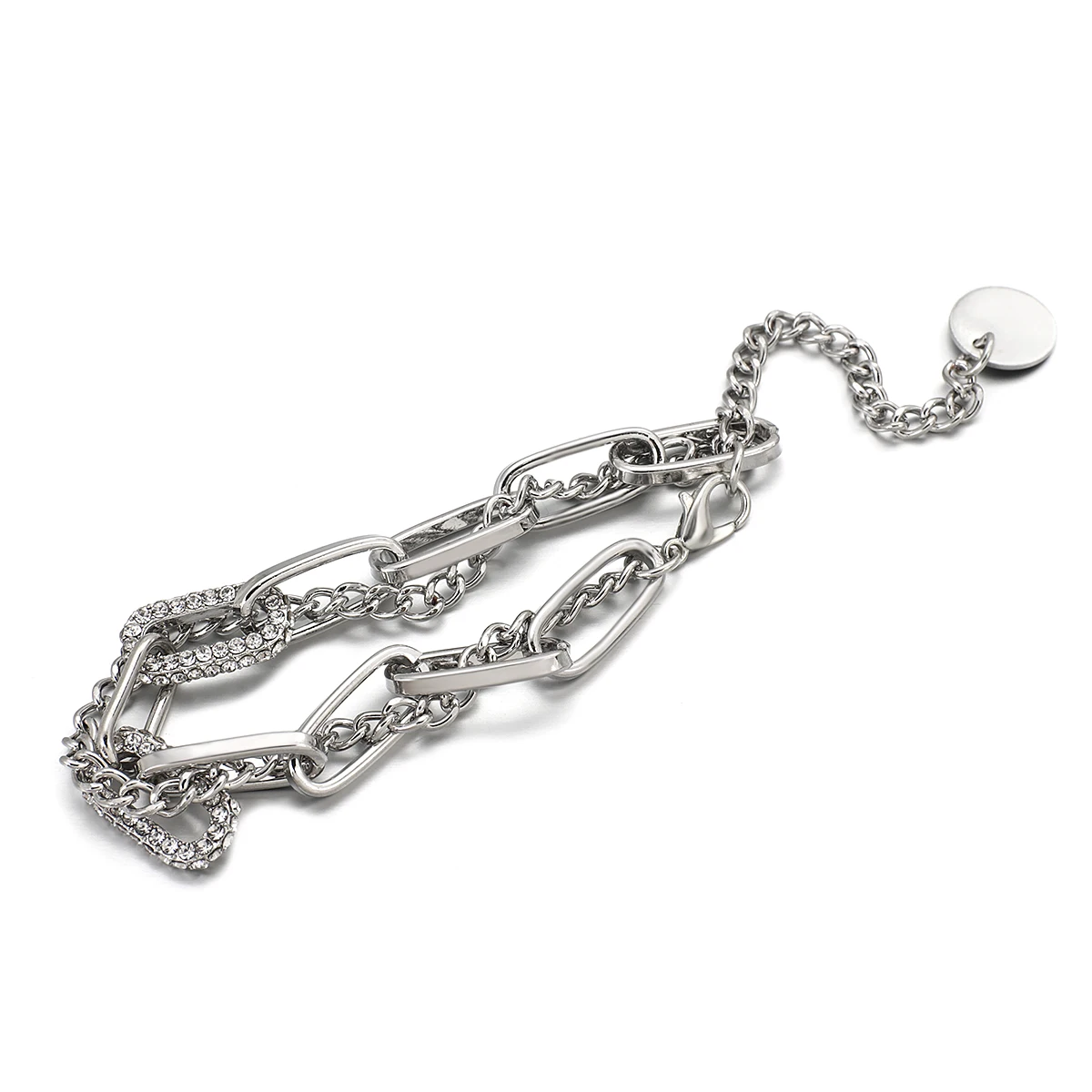 Thick Chain Rhinestone Bracelet Statement Silver Color