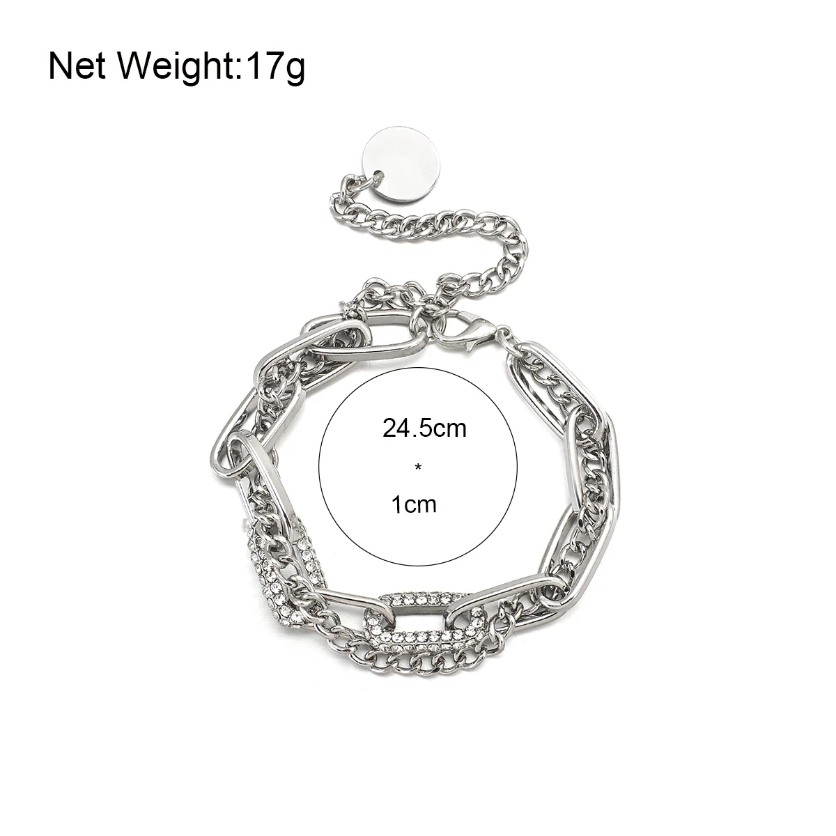 Thick Chain Rhinestone Bracelet Statement Silver Color