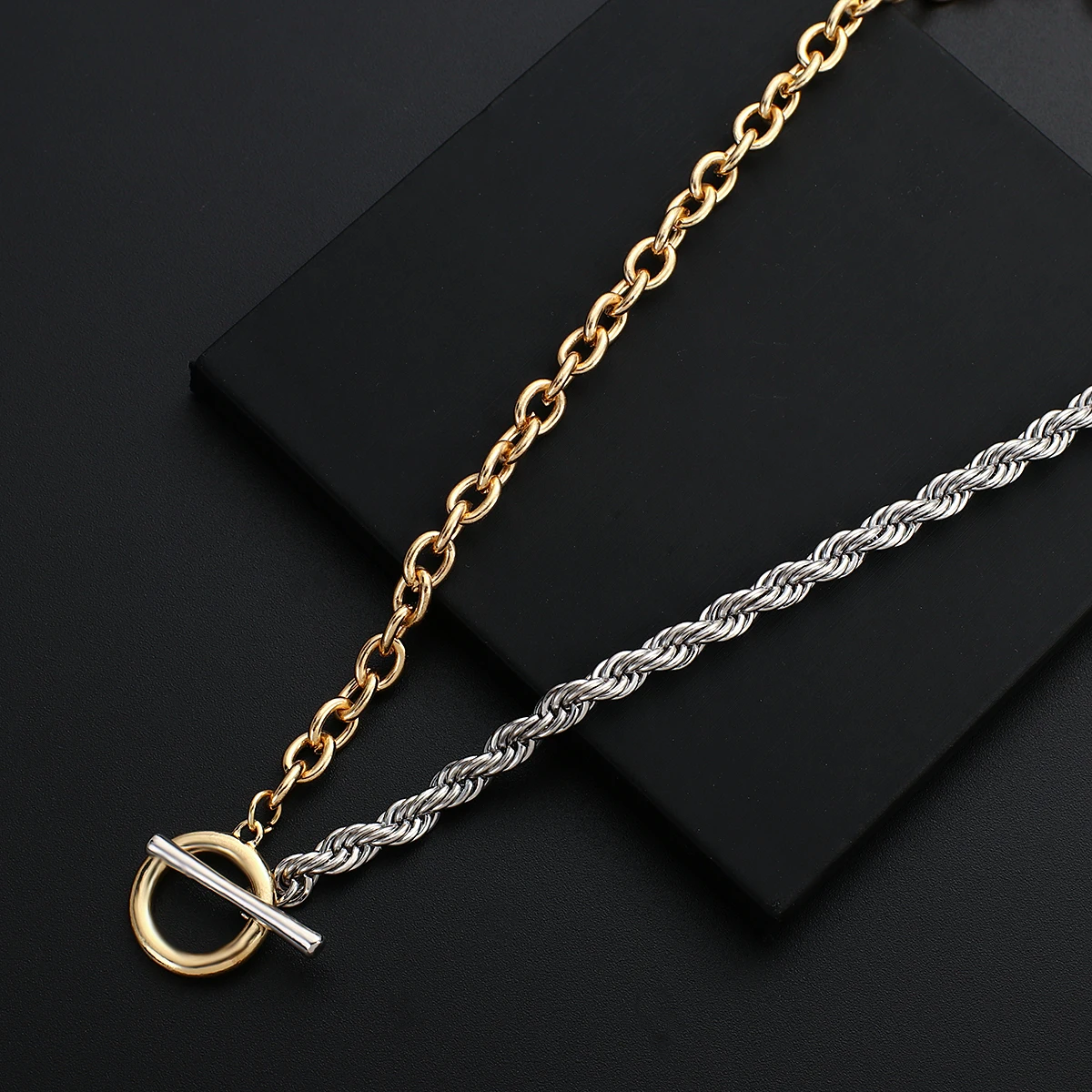 Chunky Vintage Gold Silver Color Twist Chain Necklace