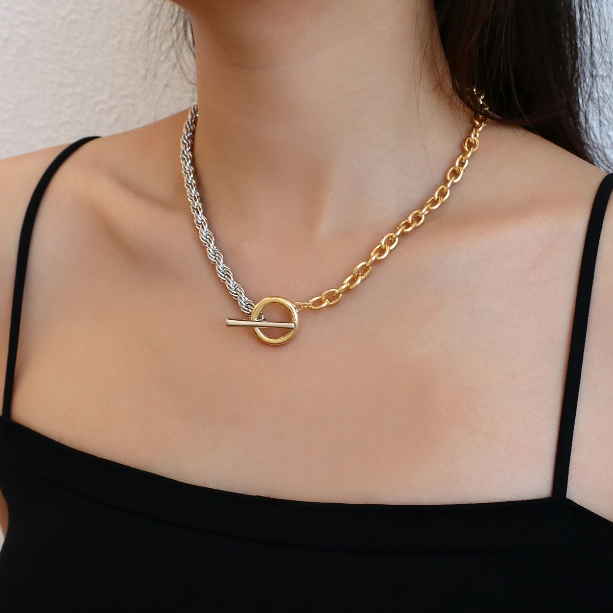 Chunky Vintage Gold Silver Color Twist Chain Necklace