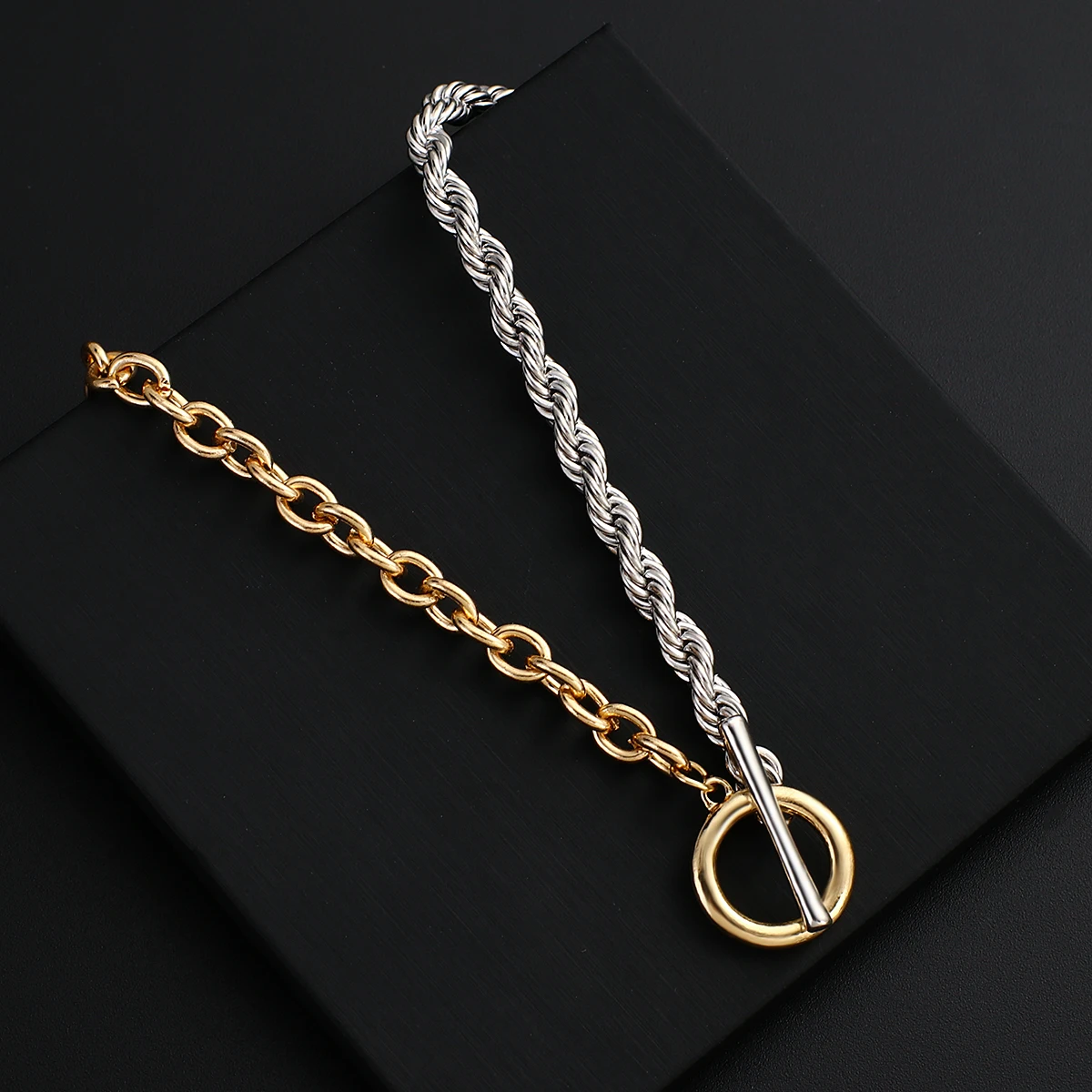 Chunky Vintage Gold Silver Color Twist Chain Necklace