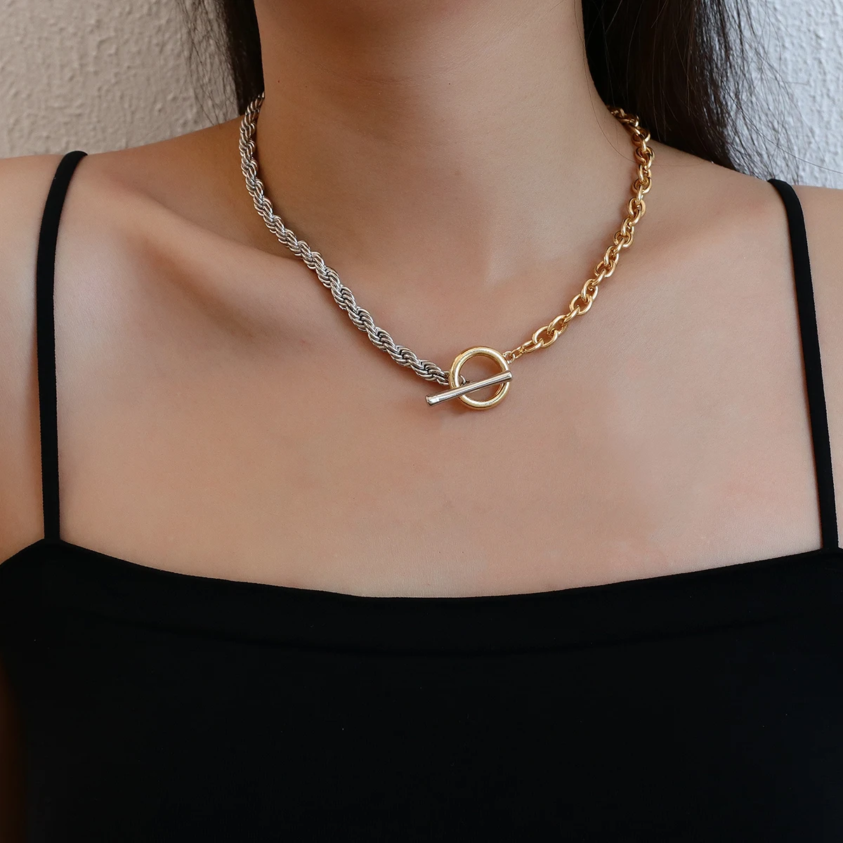 Chunky Vintage Gold Silver Color Twist Chain Necklace