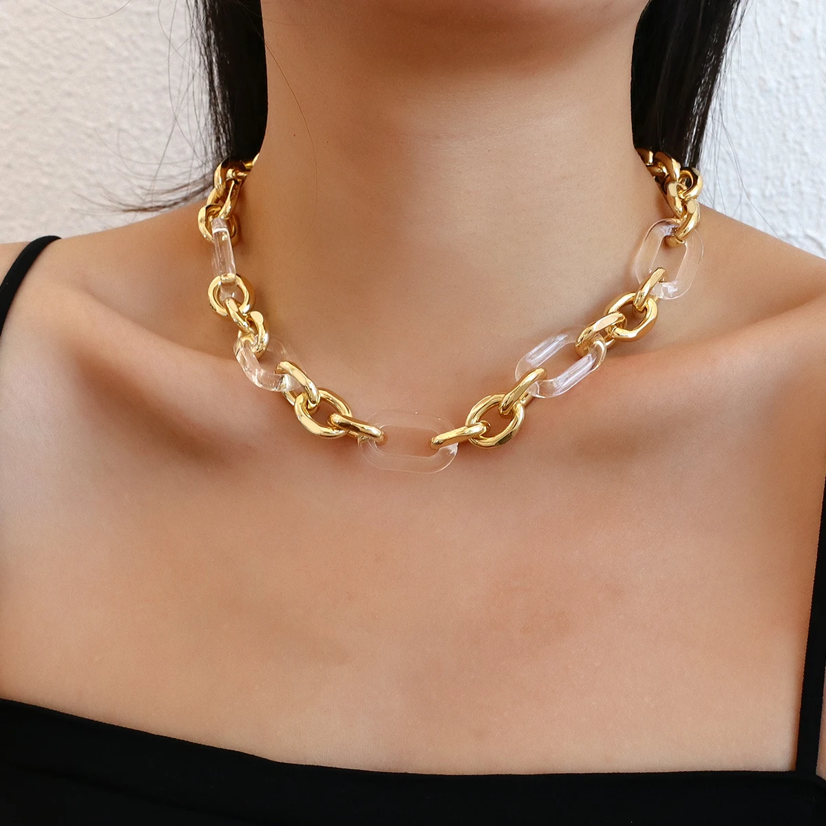 Chunky Cuban Gold Acrylic Chain Necklace for Women