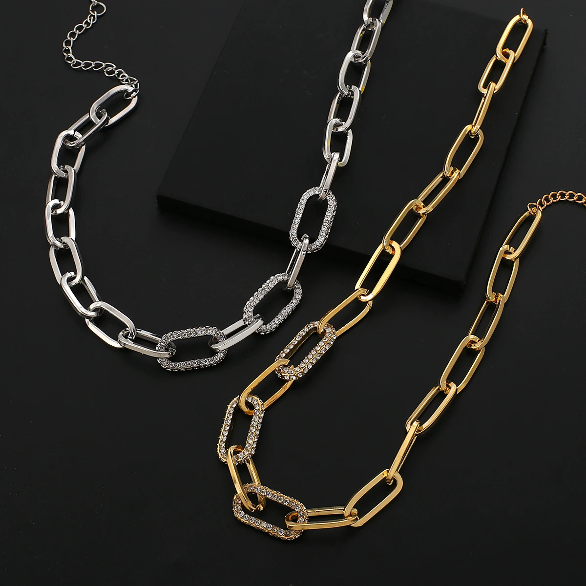 Punk Rhinestone Chain Choker Statement Necklace