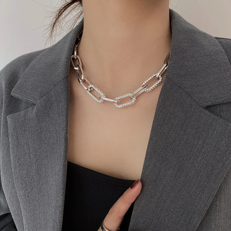 Punk Rhinestone Chain Choker Statement Necklace