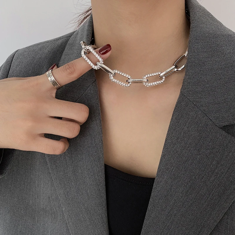 Punk Rhinestone Chain Choker Statement Necklace
