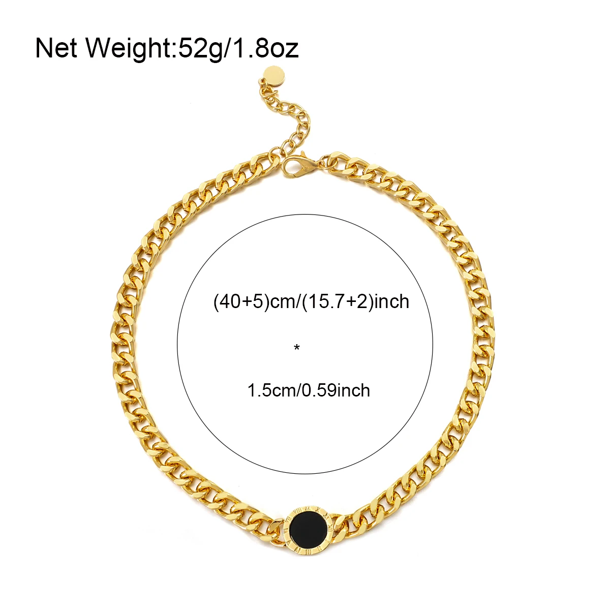 Roman Numbers Round Pendant Cuban Link Chain Necklace