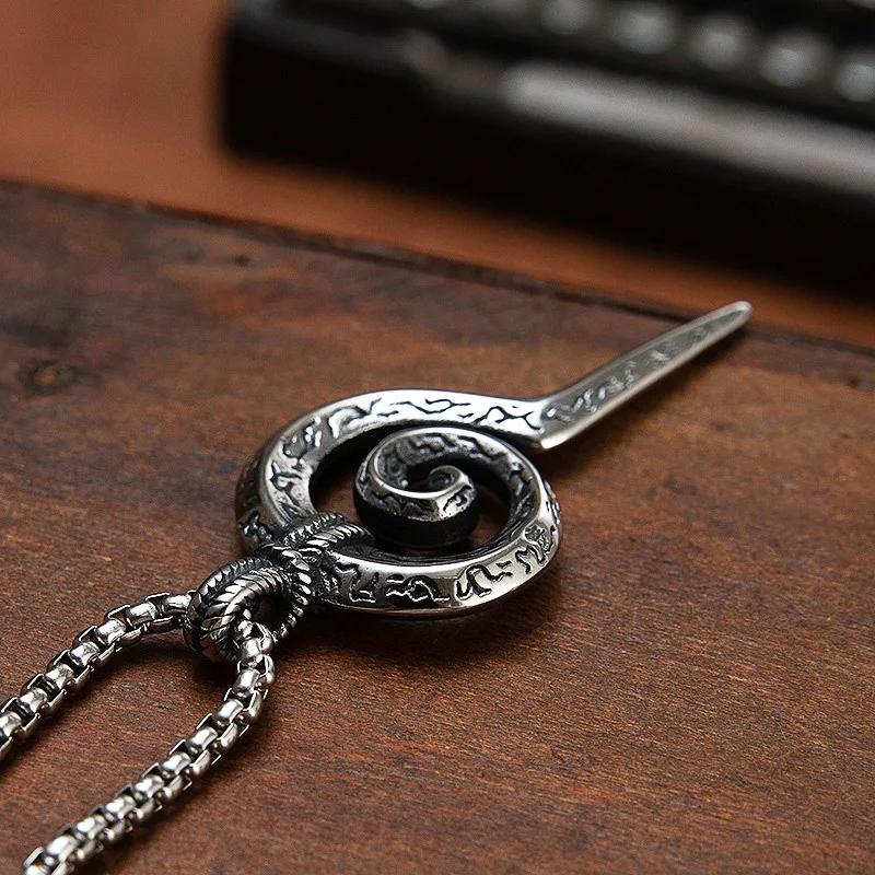 Vintage Mayan Totem Snake Scepter Pendant Necklace