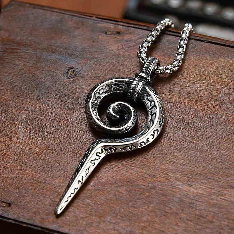 Vintage Mayan Totem Snake Scepter Pendant Necklace