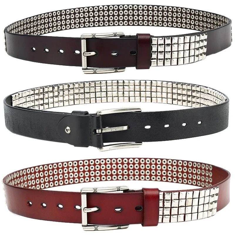 Metal Rivet Cowboy Belts Genuine Leather