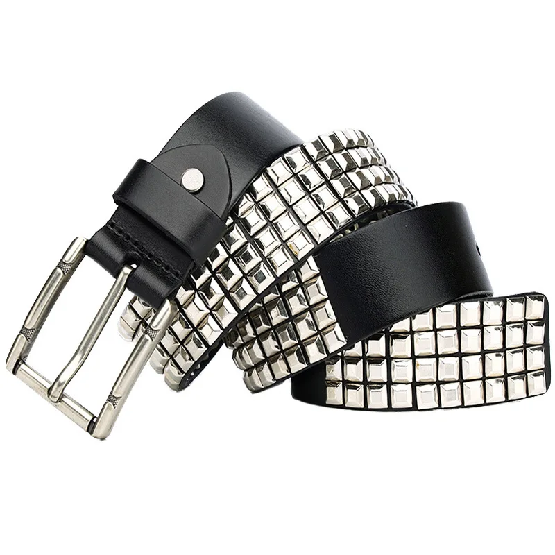 Metal Rivet Cowboy Belts Genuine Leather