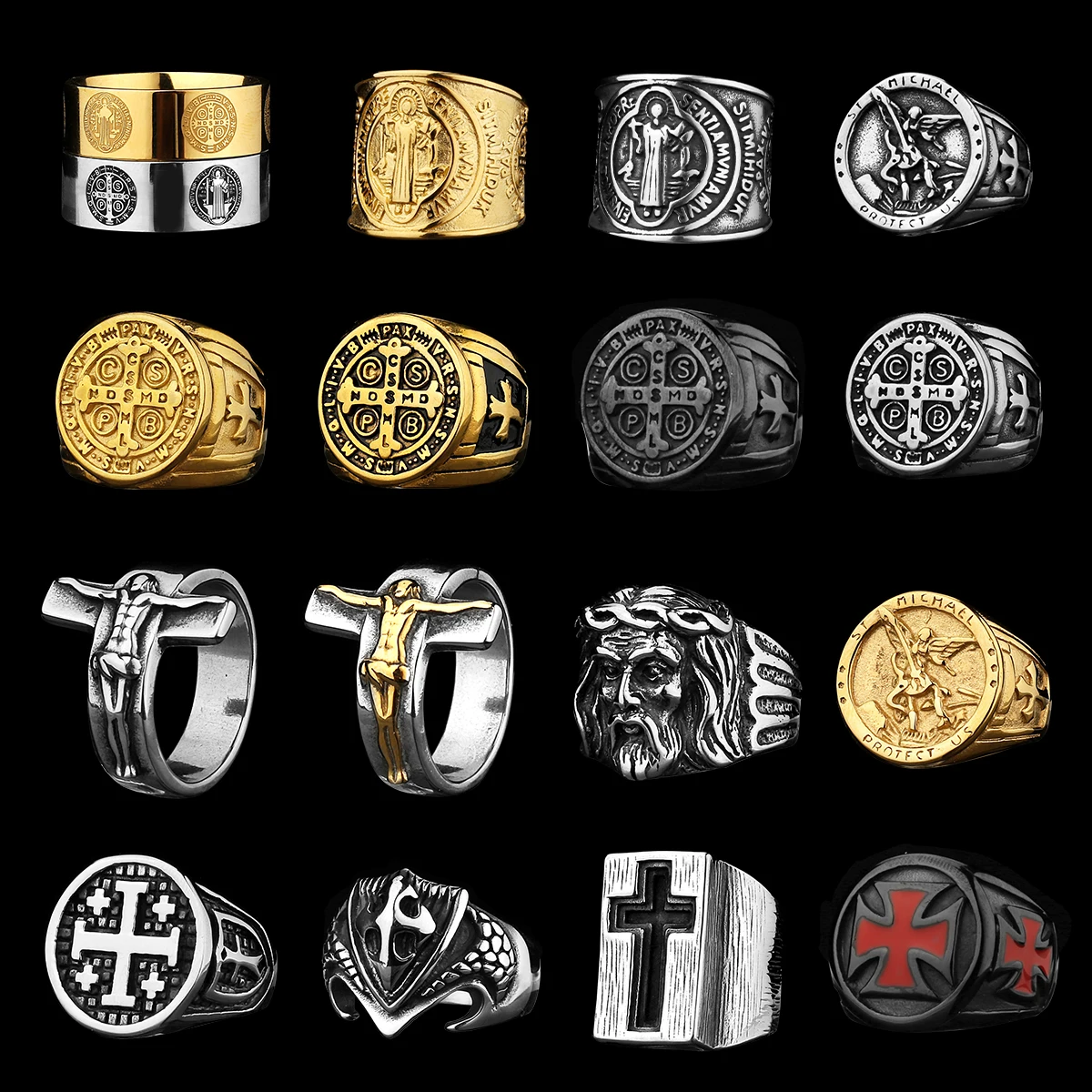 Religious Christian Catholic Jesus Cross Rings