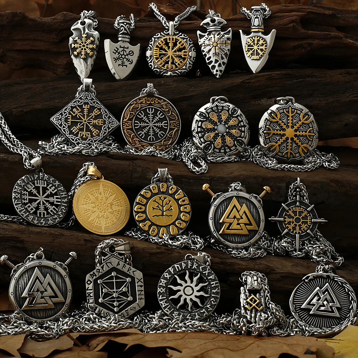 Viking Rune Multi-Style Stainless Steel Amulet Shield Pendants