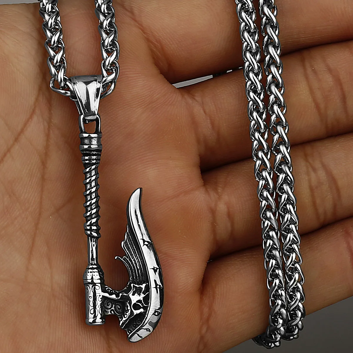 Viking Axe Necklace Pendant Valknut Stainless Steel Men's