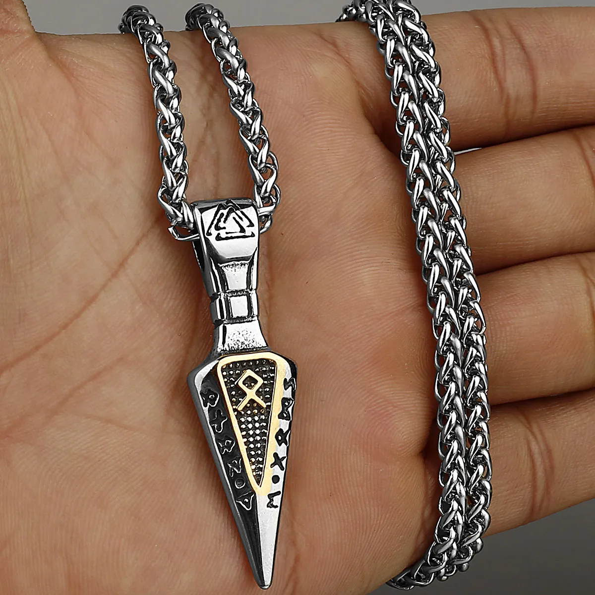 Viking Axe Necklace Pendant Valknut Stainless Steel Men's