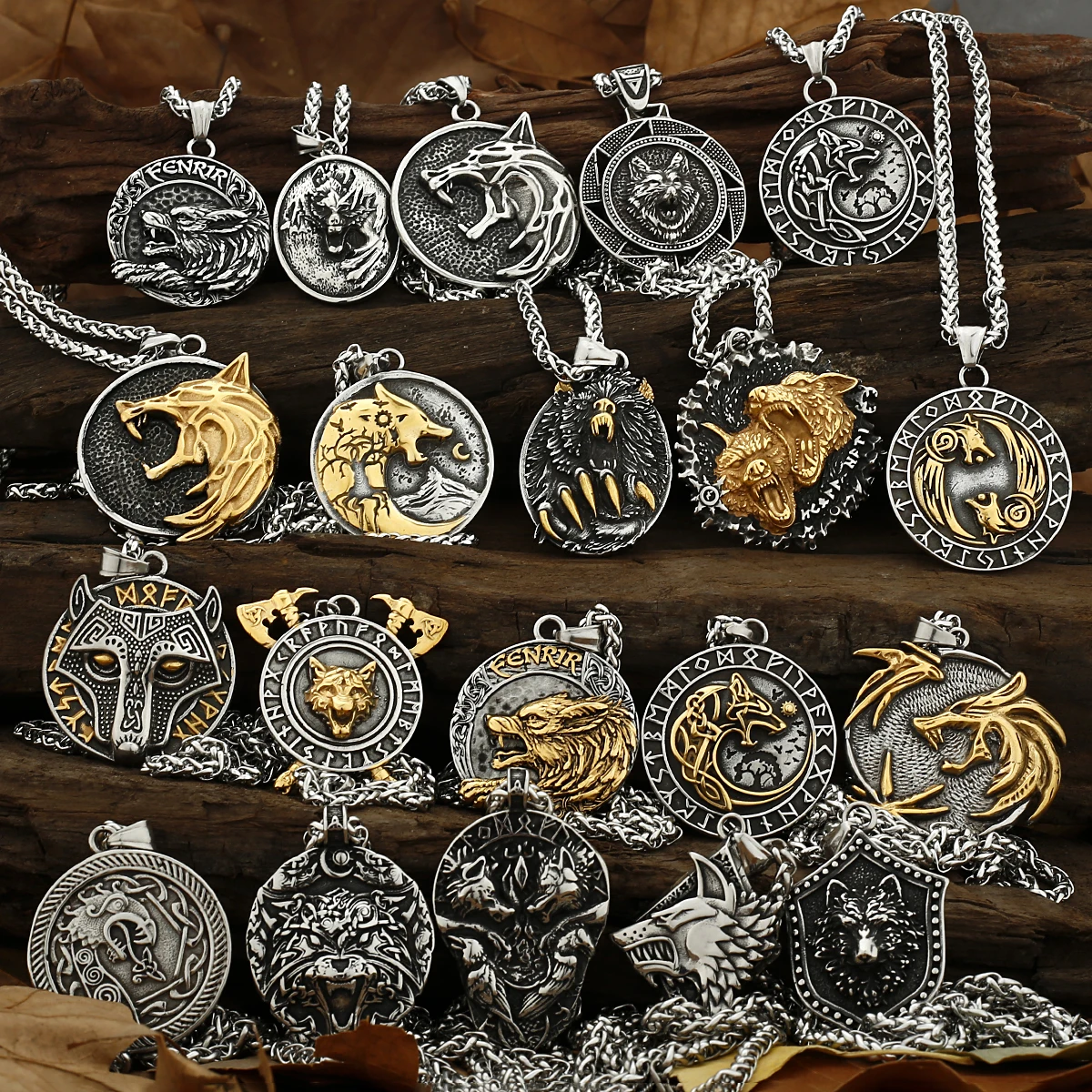 Viking Style Various Wolf Head Runes Stainless Steel