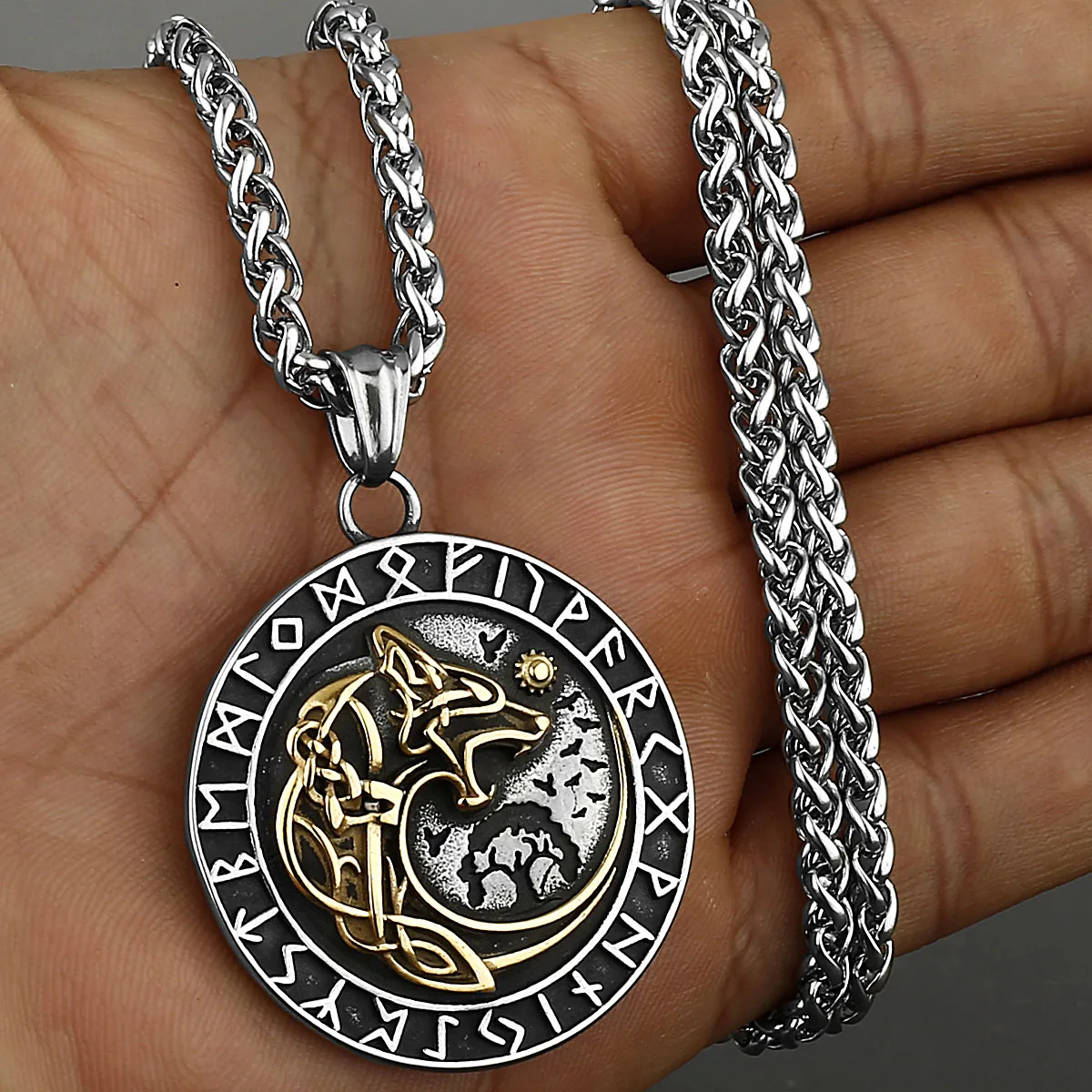 Viking Style Various Wolf Head Runes Stainless Steel