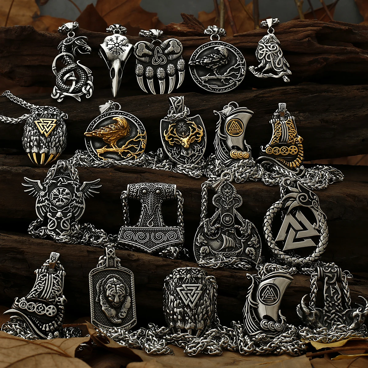 Vikings Stainless Steel Deer Crow Bear Dragon Pendants