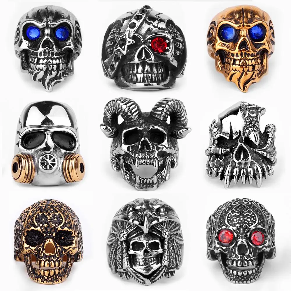 Stainless Steel Gothic Skull Rings Skeleton Punk Jewelry