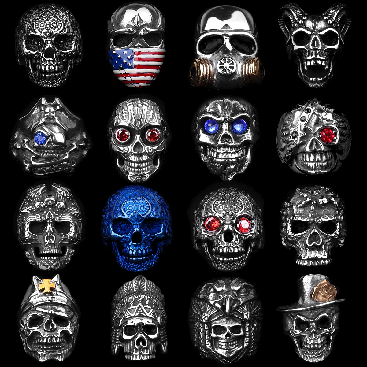 Stainless Steel Gothic Skull Rings Skeleton Punk Jewelry