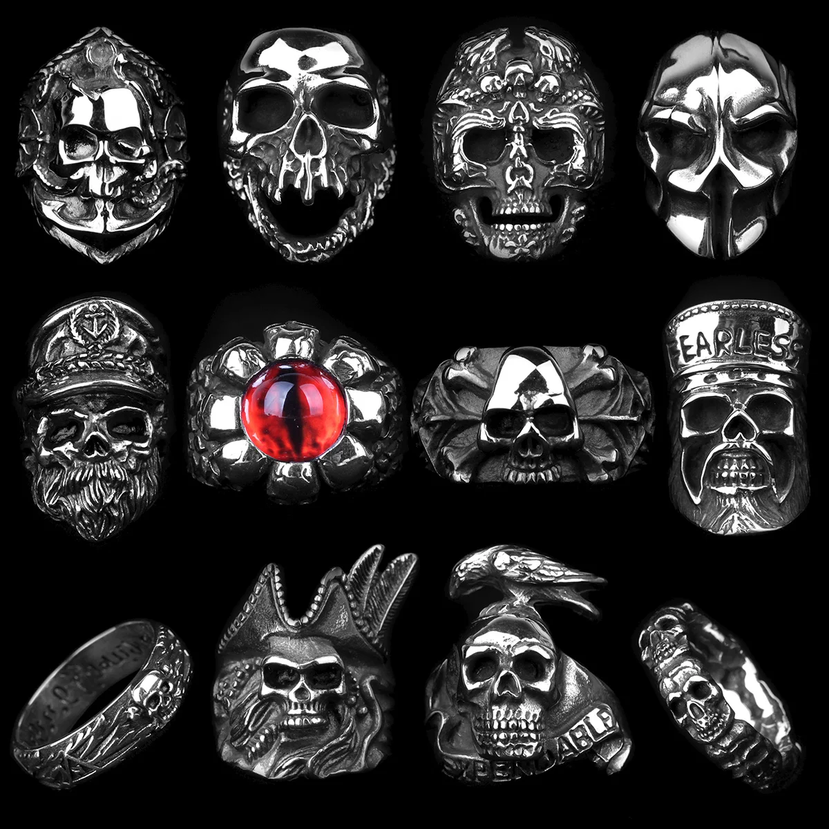 Stainless Steel Gothic Skull Rings Skeleton Punk Jewelry
